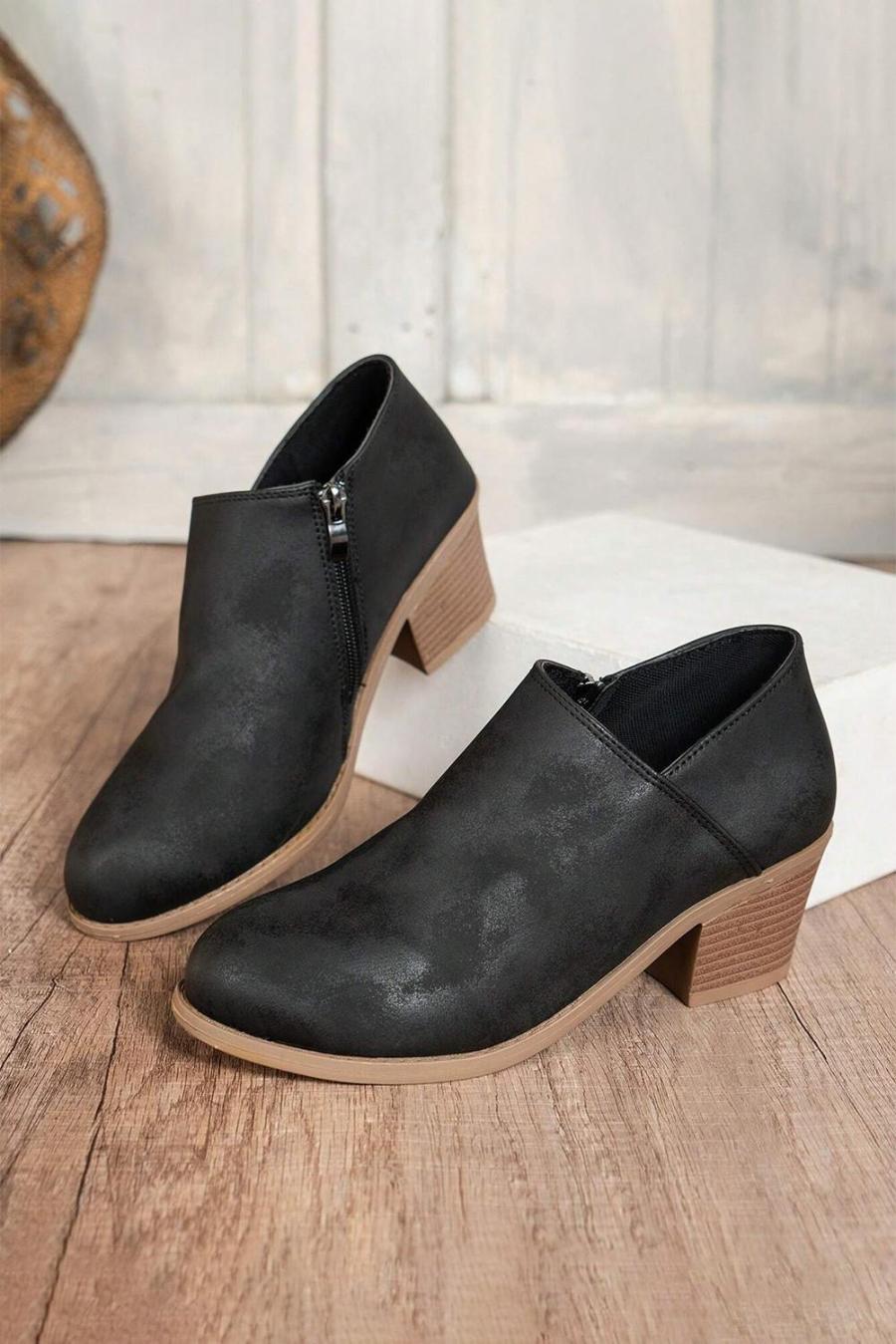 Boots | Black Suede Block Heel Ankle Boot - Women
