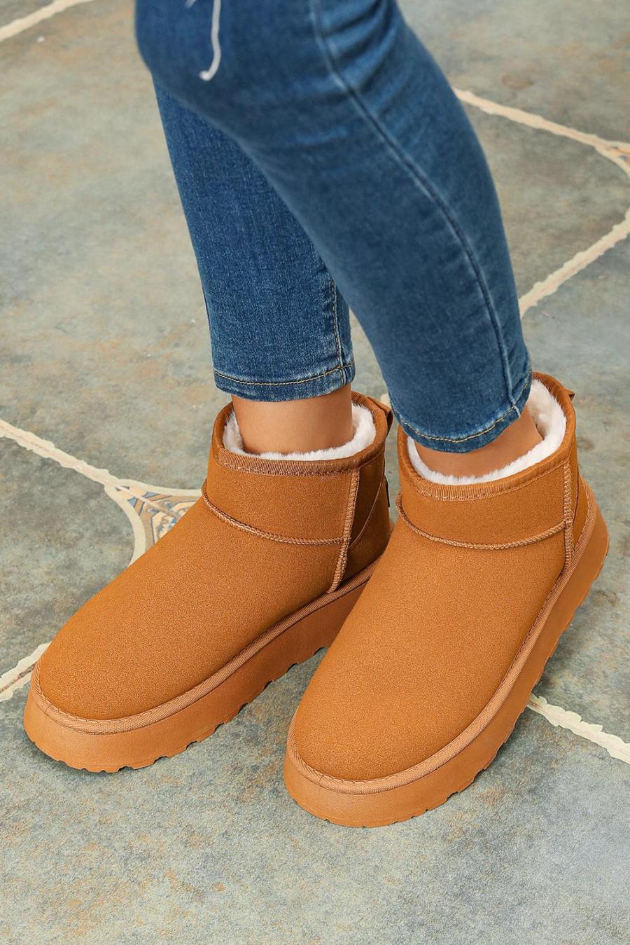 Boots | Chestnut Faux Fur Lined Suede Ankle Snow Boots - Women