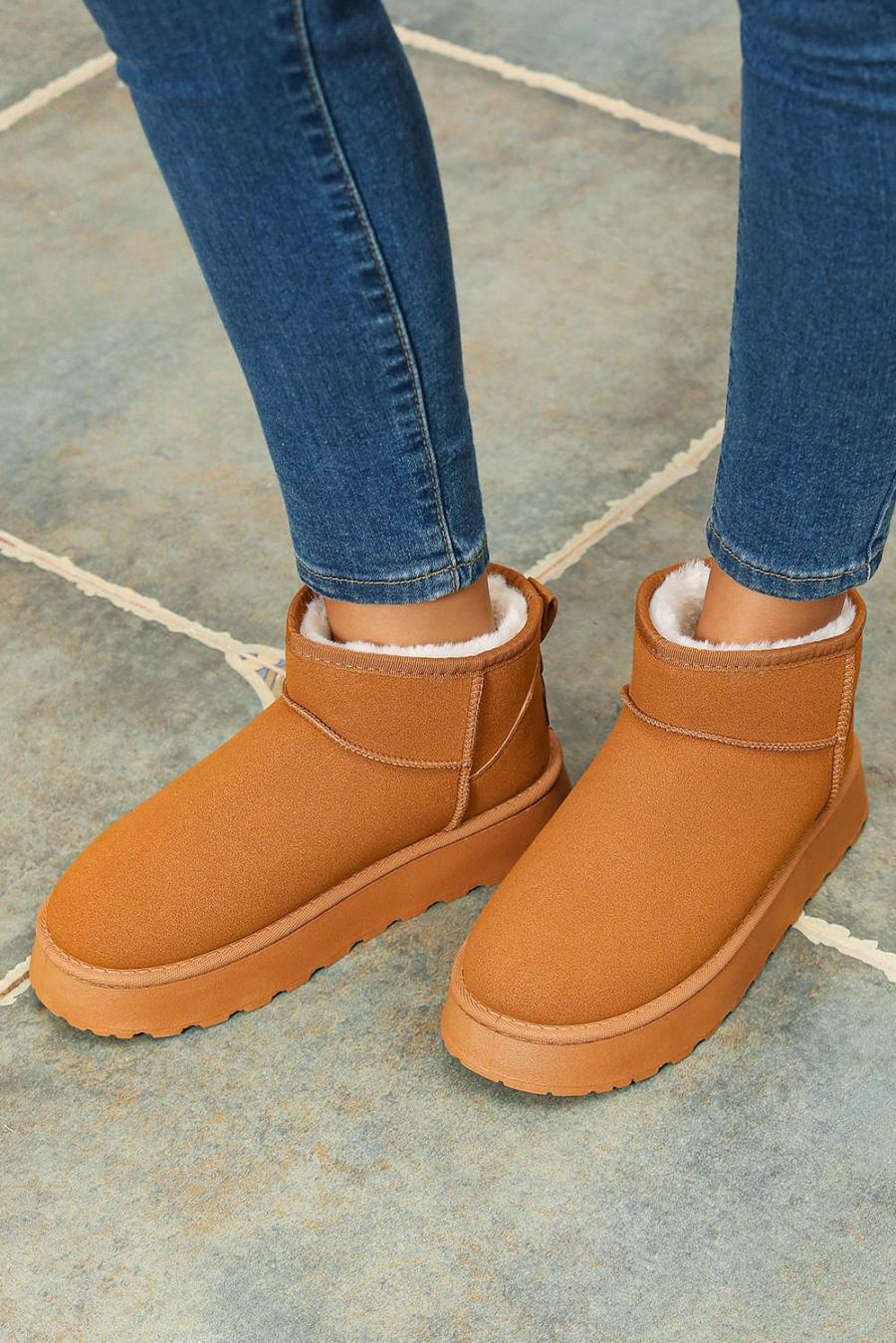 Boots | Chestnut Faux Fur Lined Suede Ankle Snow Boots - Women