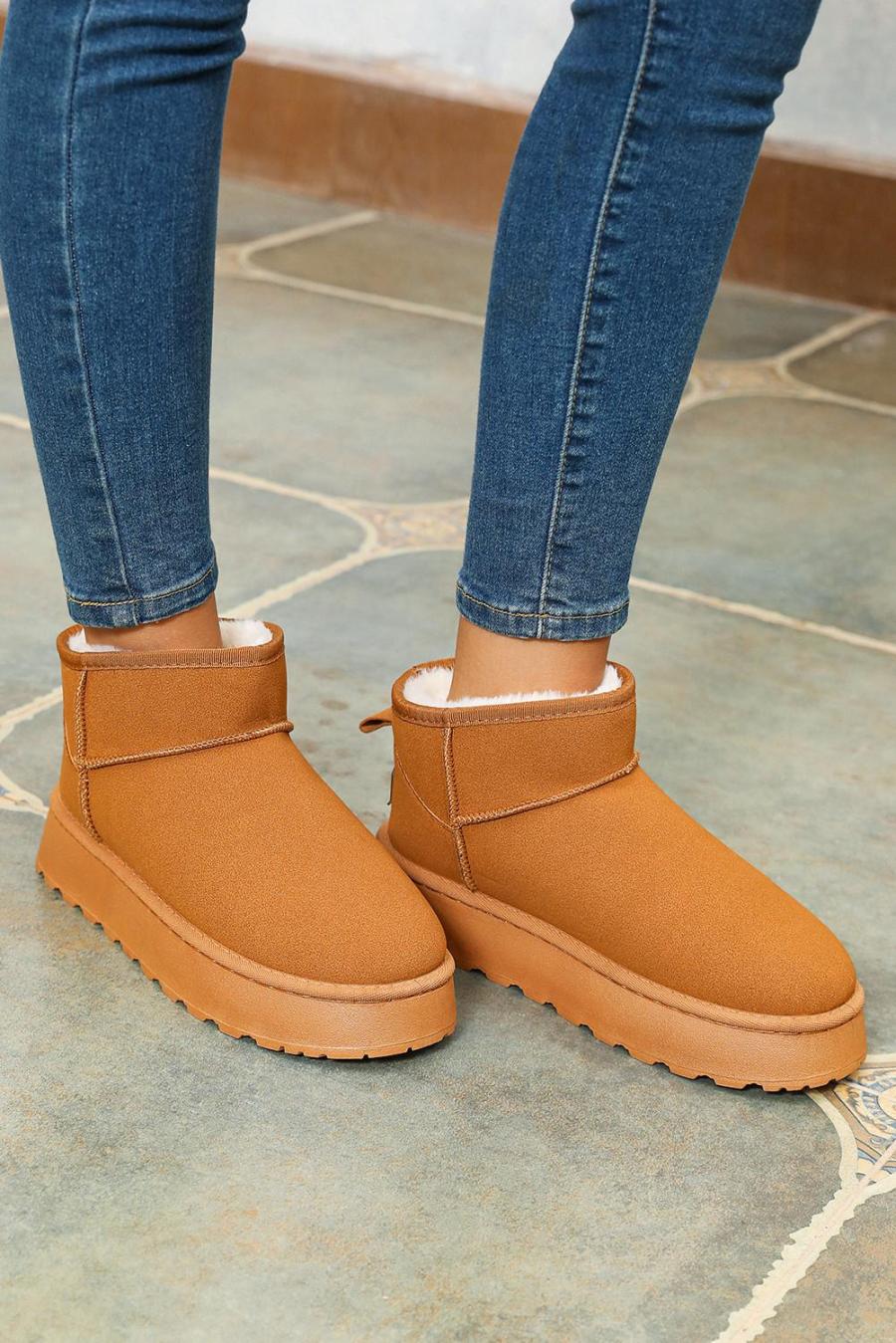 Boots | Chestnut Faux Fur Lined Suede Ankle Snow Boots - Women