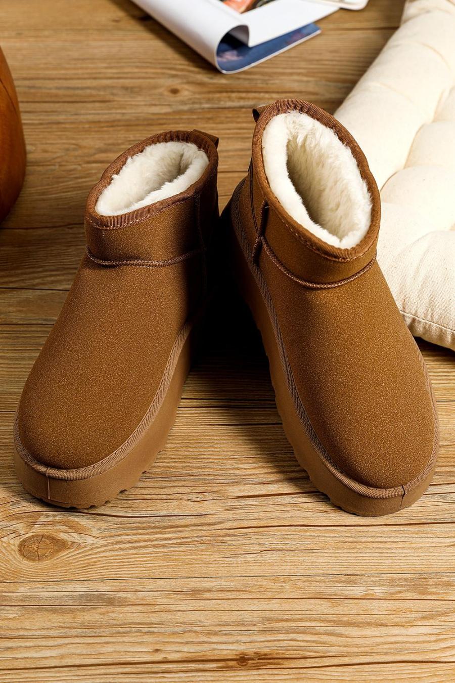 Boots | Chestnut Faux Fur Lined Suede Ankle Snow Boots - Women