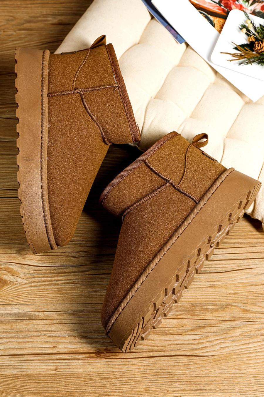 Boots | Chestnut Faux Fur Lined Suede Ankle Snow Boots - Women