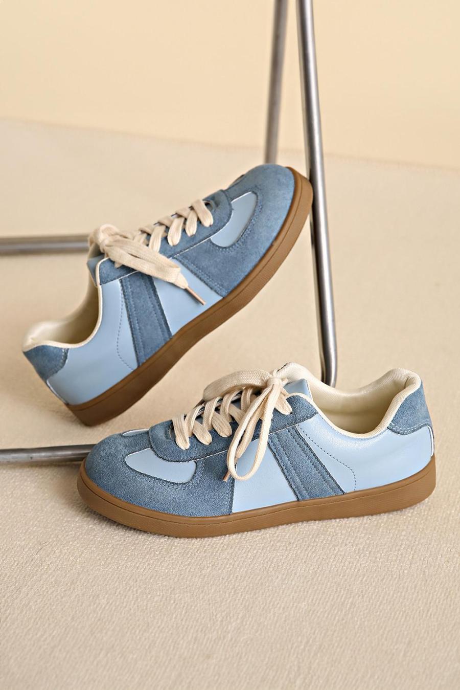 Sneakers | Dusk Blue Two Tone Suede Patched Lace Up Sneakers - Women