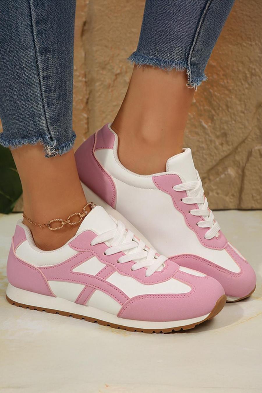 Sneakers | Pink Contrast Lace Up Round Toe Sneakers - Women