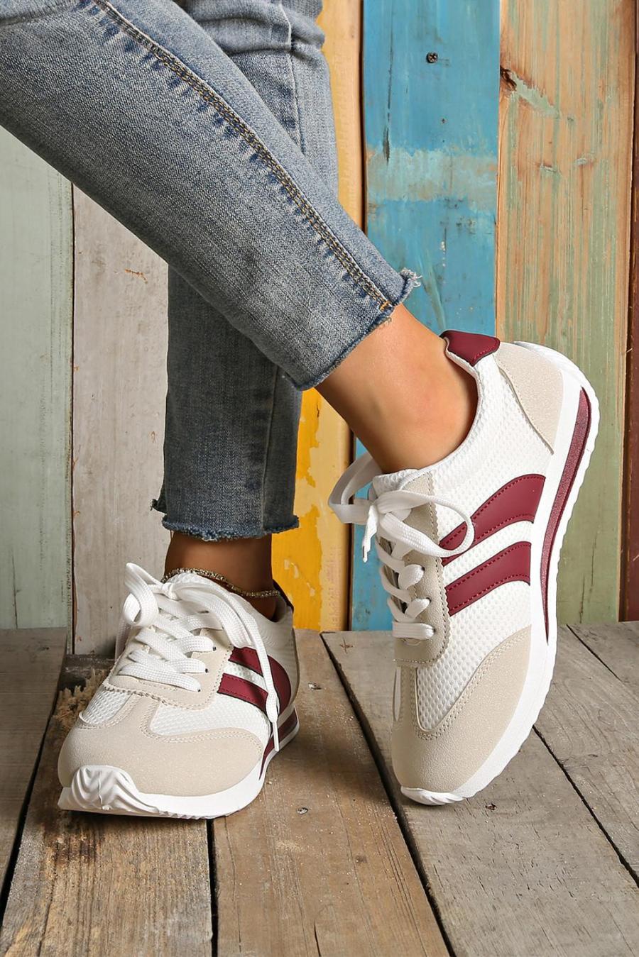 Sneakers | White Patchwork Breathable Lace Up Sneakers - Women