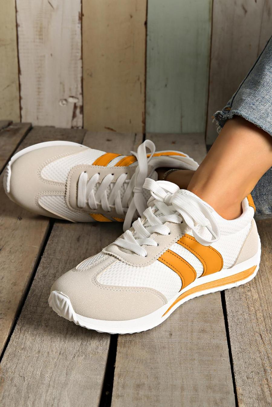 Sneakers | Yellow Patchwork Breathable Lace Up Sneakers - Women